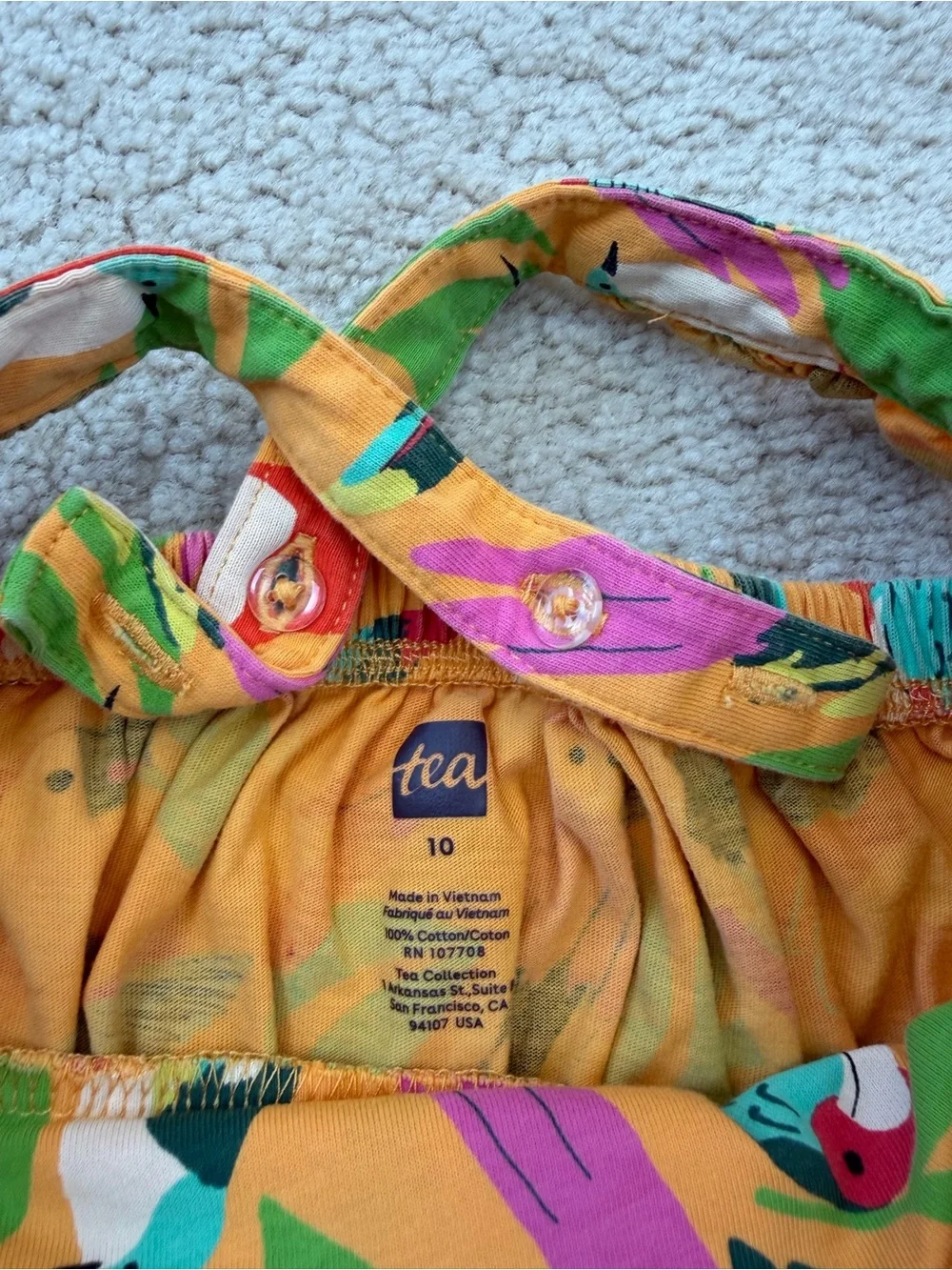 Tea Collection Size 10 Orange Wild Tropical Bird Print Ruffle Strap Tank Dress